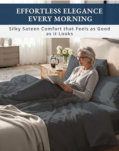 LANE LINEN Cooling Sheets Full 100% Egyptian Cotton Sateen - Charcoal