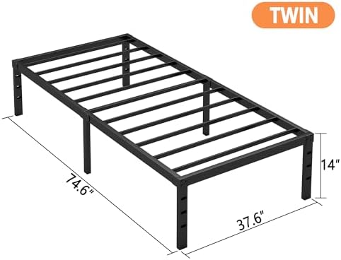 Hafenpo 14 Inch Twin Bed Frame, Under Bed Storage, Black