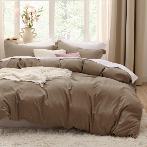 Bedsure Prewashed Cal King Duvet Cover, Cotton-Like Soft Bedding Set, Brown