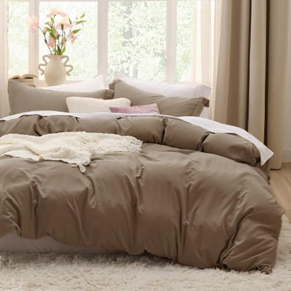 Bedsure Prewashed Cal King Duvet Cover, Cotton-Like Soft Bedding Set, Brown