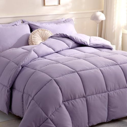 DOWNCOOL Comforters Queen Size, Duvet Insert, Light Purple All Season Duvet, Lightweight Quilt, Down Alternative Hotel Comforter with Corner Tabs (Light Purple, Queen 88x92 Inches)