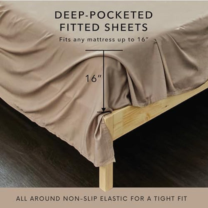 Bamboo Bay 6 Piece California King Size Sheet Set, 100% Viscose Made from Bamboo, Breathable, Ultra Soft Cooling Bed Sheets for Hot Sleepers, Beddings with Deep Pockets Fit 16" Mattress, Sand Beige