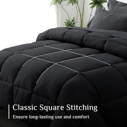 JOLLYVOGUE Full Comforter Set, Ultra-Soft Bed in a Bag Full Size 7 Pieces, Oeko-TEX Certified Bedding Set with Down Alternative Comforter, Sheets, Pillowcases & Shams, Black