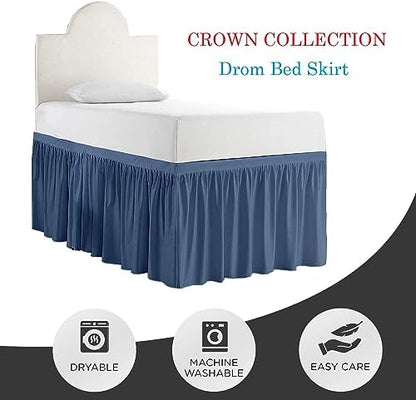 Twin XL 42" Inch Drop Long Dorm Bed Skirt, Ruffled Pattern College Dorm Room Bed Skirts, Split Corner, Easy Care, No Wrinkle Microfiber Bed Skirt
