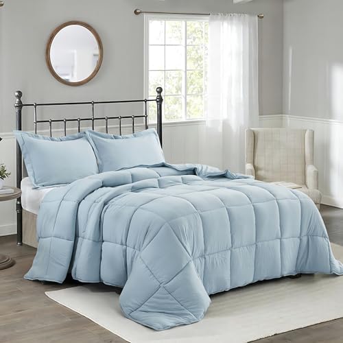HIG 3pc Blue Queen Size Bedding Comforter Set Duvet Insert Blanket