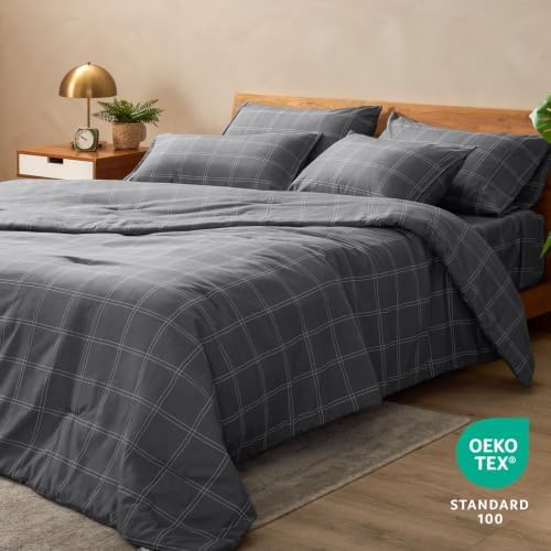 Bare Home Bed-in-A-Bag 5 Piece Set (Twin XL, Modern Plaid - Grey/White)