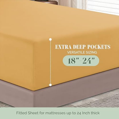 Elegant Comfort 1500 Premium Hotel Quality 18-24 Inches Deep - Extra Deep Pocket Single Fitted Sheet for High Mattress, Luxury and Softest, Smart Pocket - Wrinkle Free, California King, Gold