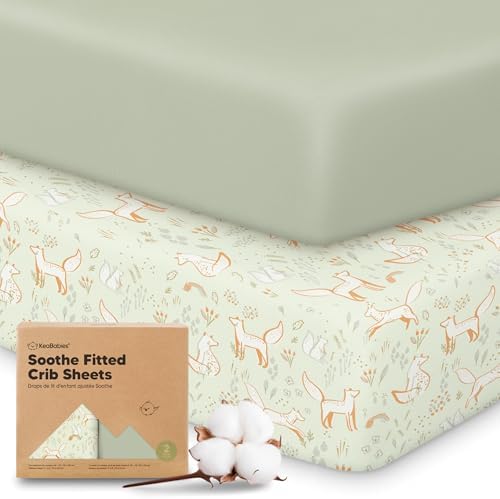 KeaBabies 2pk Organic Cotton Crib Sheets for Boys Girls 52x28, Foxtrot