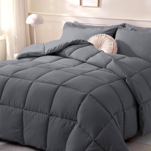 DOWNCOOL Comforters Twin Size, Dark Grey Duvet Insert, Lightweight Quilt