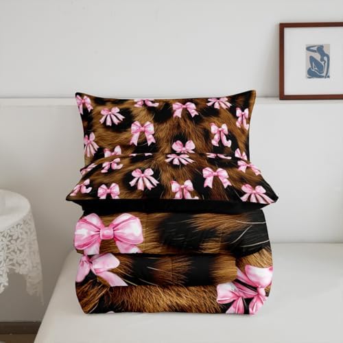 jejeloiu Bowknot Comforter Set King Size Pink Bow Bedding Set for Kids Boys Girls Colourful Bowknot Duvet Quilt Bow-tie Bedroom Decor Microfiber 3 Pcs with 2 Pillow Cases