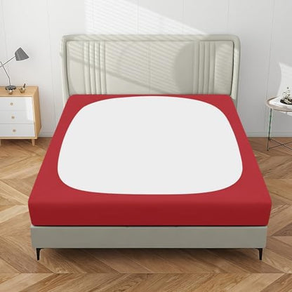 PureFit Stretchy Box Spring Cover King - Elastic Fitted Box Spring Wrap Around 4 Sides, Wrinkle & Fading Resistant Fits King and C-King Size Beds, Red