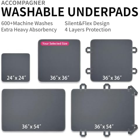 Accompagner Incontinence Bed Pads Washable Waterproof, Ultra-Absorbent Reusable Underpads for Diaper Changing, Nursing, Bedridden, Adults, Seniors, Kids and Dogs (Dark Gray, 36"x36"(Pack of 6))