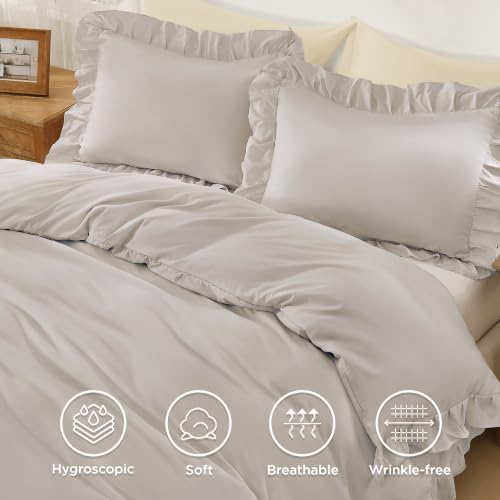 Andency Linen Ruffle Duvet Cover Queen, Shabby Chic Farmhouse Bedding Set