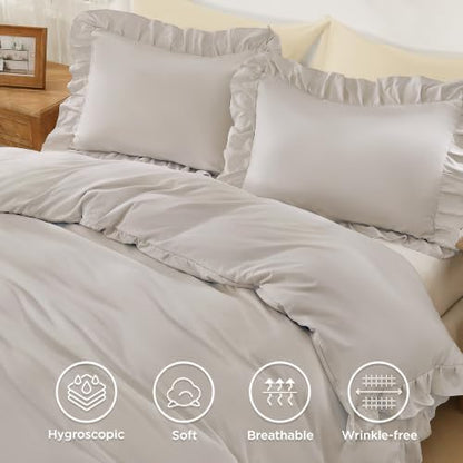 Andency Linen Ruffle Duvet Cover Queen, Shabby Chic Farmhouse Bedding Set