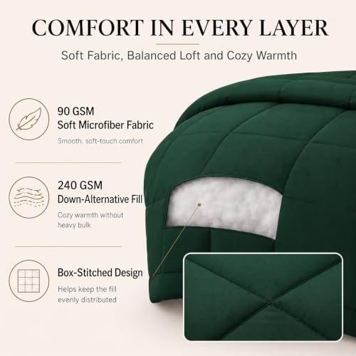 CozyLux Twin XL Comforter Set Emerald Green - 5 Pieces Twin XL Bed in a Bag