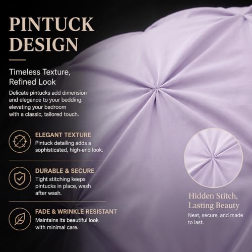 CozyLux King Size Comforter Set Lavender, 7 Pieces Pintuck Bed in a Bag
