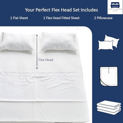 4 Piece Flex Head King Sheet Set 34" Top, 100% Egyptian Cotton, White
