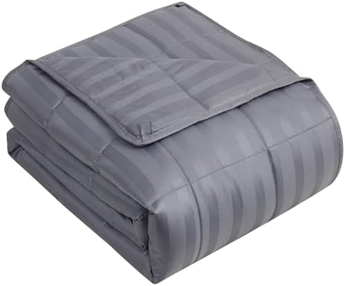 yescool Weighted Blanket for Adults (20 lbs, 60" x 80", Satin Grey Stripes) Heavy Blanket for Sleeping Perfect for 190-210 lbs, Queen Size Breathable Blanket with Premium Glass Bead, Machine Washable