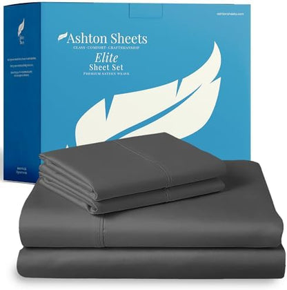 100% Egyptian Cotton Sheets Full Size - 800 Series Elite Collection Deep Pocket Sheet Set, Silky Soft Cooling Sateen Weave Luxury Hotel Sheet (4 PC, Dark Grey), Fits Mattress Upto 18"