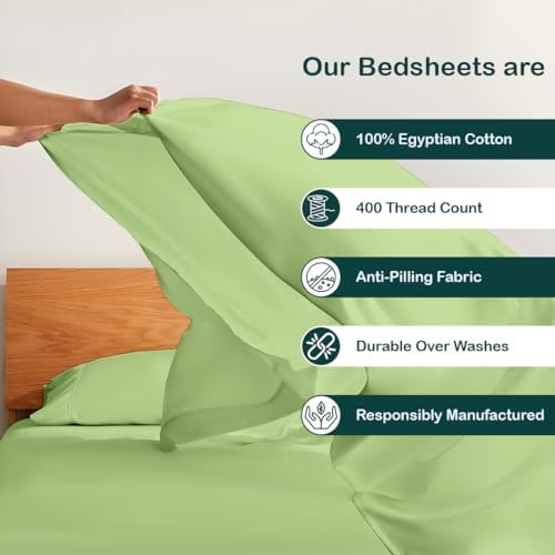 NON Sticky cotton Twin 4 Piece Sheet Set, 100% Long Staple Cotton, Soft Cooling Hotel Luxury Bedding Sheets, Deep Pocket Fits 10" to 18" Mattress, 39" x 75", Sage Solid