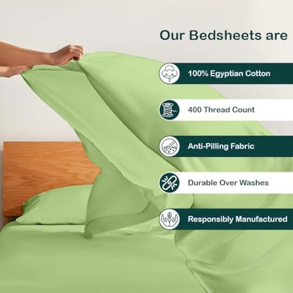 NON Sticky cotton King 4 Piece Sheet Set, 100% Long Staple Cotton, Soft Cooling Hotel Luxury Bedding Sheets, Deep Pocket Fits 10" to 18" Mattress, 78" x 80", Sage Solid