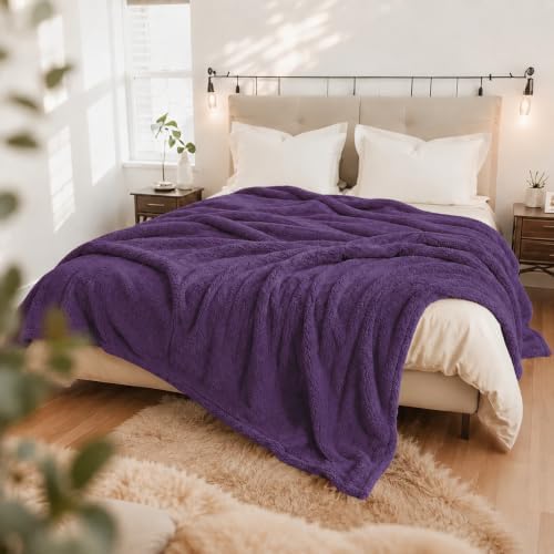 Eydna Electric Heated Blanket Full Size 72"×84" with 9 Heating Levels & 1-10Hs Auto Off，Double Sided Plush Sherpa, Energy Efficient, Machine Washable, for Couch & Bed, Gifts for Grandma- Dark Purple