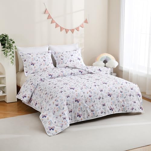 Yibeizi Floral Butterfly Comforter Set for Girls Twin Size Bedding