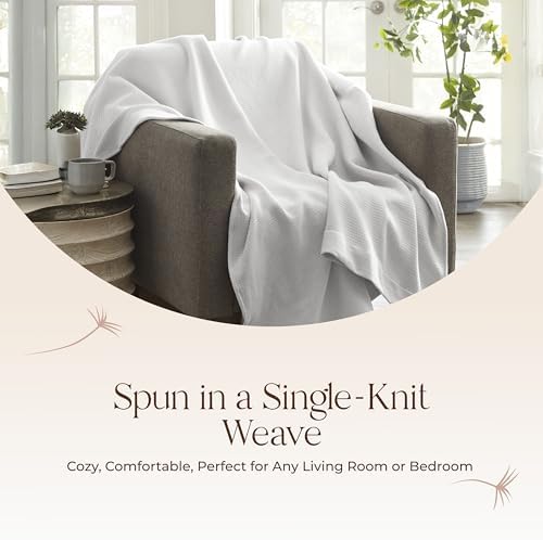 100% Organic Cotton Blanket - GOTS & Fairtrade Certified Organic Cotton Throw Blanket for Bed with a Heavy & Breathable Single Knit Weave - Great as Bedspread or Coverlet (White, Twin)