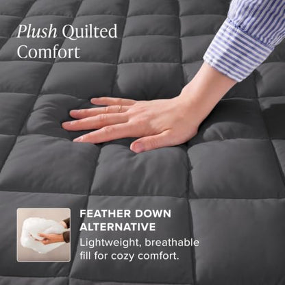 Bare Home Quilted Fitted Mattress Pad (Queen, Grey)