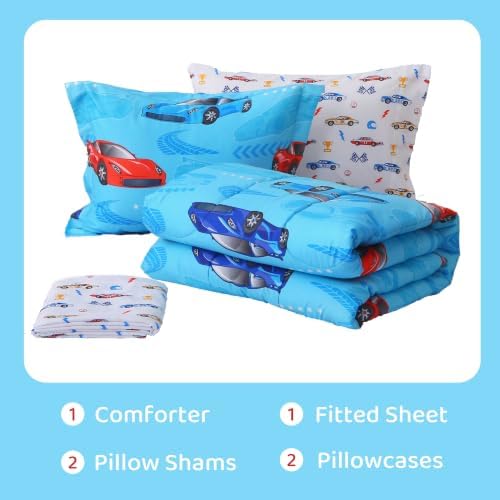 Viviland Kids Full Bedding Sets, Boys Comforter, Sky Blue Sports Cars