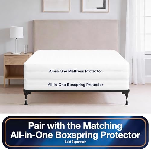 All-in-One Mattress Protector, Zippered Encasement, Water & Stain Resistant, Triple Seal Protection, California King, White