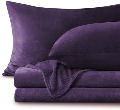 BEDELITE Flannel Sheet Set, California King Size, Purple, 4 Pieces