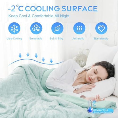 CHOSHOME Cooling Comforter Cooling Blanket, Q-Max 0.45 Cool Sleeping Summer Blanket for Hot Sleeper Night Sweats, Cal King 96" x 102", Green