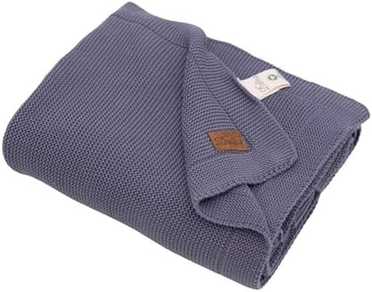 Dalisa 100% Organic Turkish Cotton Throw Blanket - GOTS Certified, Cozy - Perfect for Couch, Bed, and Home Decor - Boho Vintage Knit Alina (Grey Blue, 60x80)