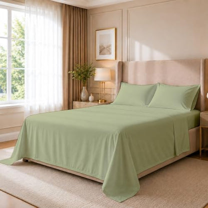 Cottingon 4 Piece Twin Sheets Fits 16" Deep, Egyptian Cotton, Sage