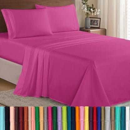 Elegant Comfort Luxury Soft 1500 Premier Egyptian 4-Piece Premium Hotel Quality Wrinkle Resistant Coziest Bedding Set, All Around Elastic Fitted Sheet, Deep Pocket up to 16inch, Queen, Hot Pink