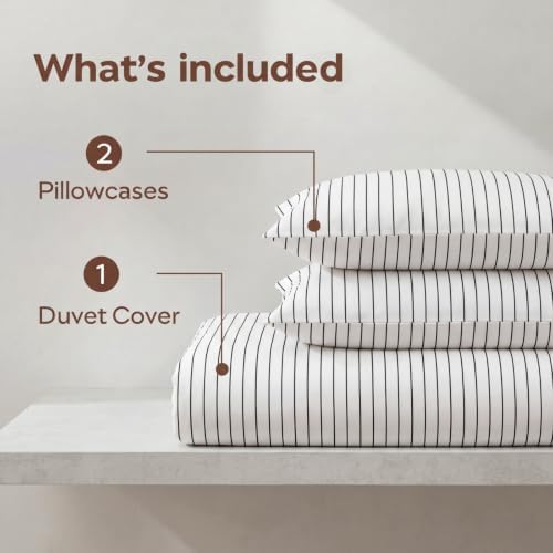 Bedbay Cotton Striped Duvet Cover Set King Size, Black White Stripe Bedding Set, 100% Cotton Sateen, Soft Smooth Breathable Minimal Hotel Set, 3 Pieces for All Seasons