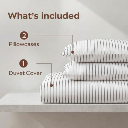 Bedbay Cotton Striped Duvet Cover Set King Size, Black White Stripe Bedding Set, 100% Cotton Sateen, Soft Smooth Breathable Minimal Hotel Set, 3 Pieces for All Seasons