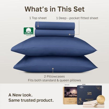 California Design Den 100% Egyptian Cotton Full Sheet Set, 4 Pcs, Navy Blue