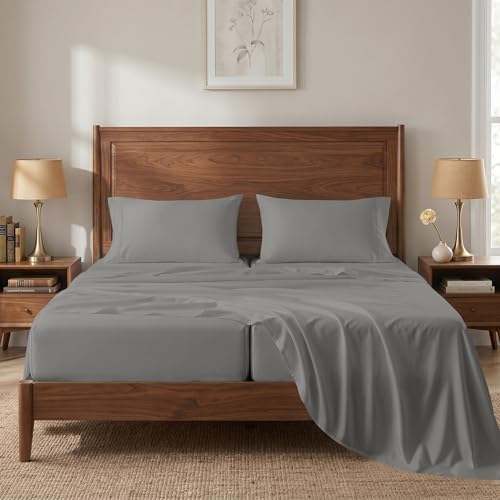 450TC 100% Cotton Split King Bed Sheets - Silky Smooth Sateen Weave, Paloma