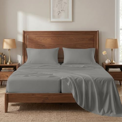 450TC 100% Cotton Split King Bed Sheets - Silky Smooth Sateen Weave, Paloma