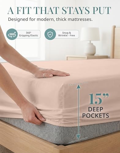 450TC 100% Cotton Bed Sheets Queen Set - Soft Sateen Weave, Sepia Rose