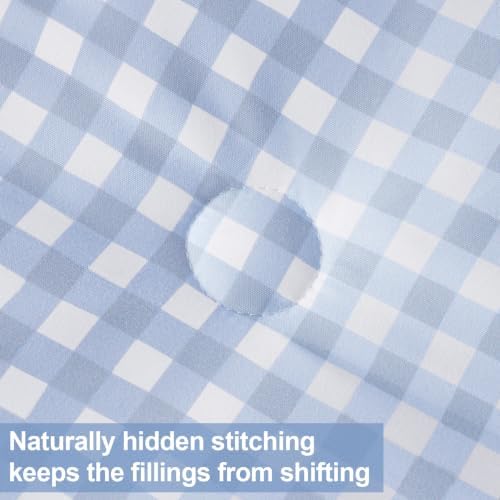 Queen Comforter Set, Fluffy Blue Gingham Plaid Bedding, 3 Pieces
