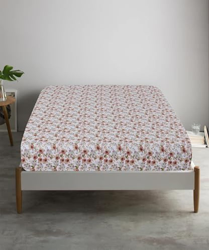 Feather & Stitch Queen Size Fitted Sheet Only 100% Cotton 300 TC Lightweight Cooling Breathable Percale Weave Sheet 16" Regular Elastic Deep Pocket Soft Bedding Mattress Sheet Washable-Queen, Florence