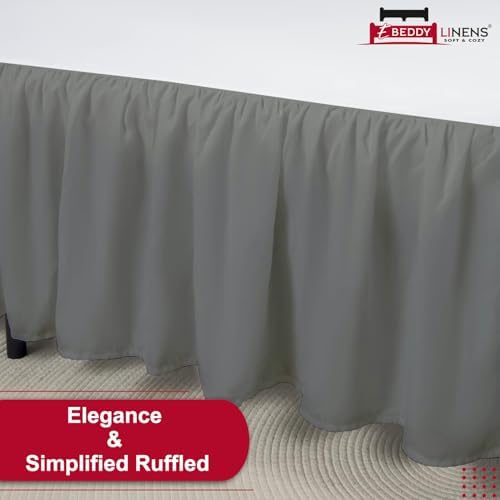 eBeddy Linens Dust Ruffle Bed Skirt Twin 16 Inch Drop – Split Corner Platform Style, 100% Microfiber, Dark Grey Solid, Tailored Fit, Wrinkle-Resistant, Hidden Storage, Hotel Luxury