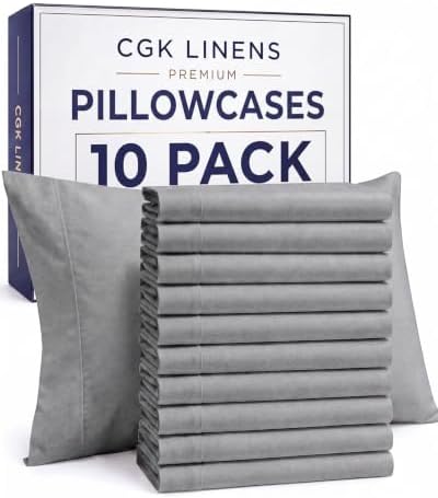 Standard Pillow Cases Set of 10 - Soft Pillowcase Covers - Heathered Grey