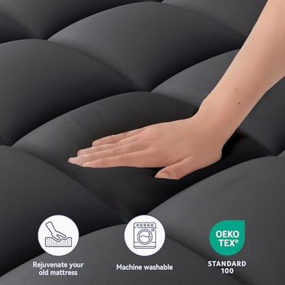 ELEMUSE Full Black Mattress Topper, Thick Pillow Top Mattress Pad Cover
