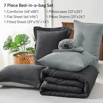 BEDELITE Twin Comforter Set 5 Pieces, Charcoal Black Bed in A Bag