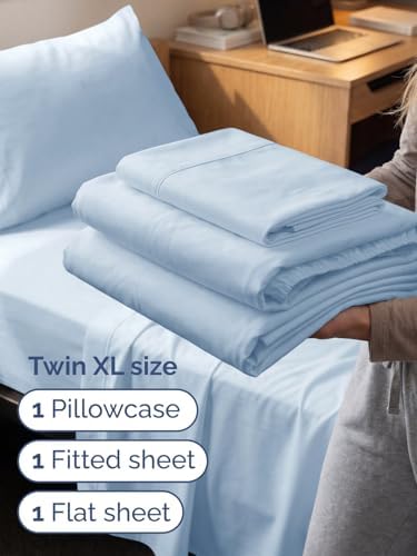 Extra Deep Twin XL Sheet Set - 3 Piece College Dorm Room - Sky Blue