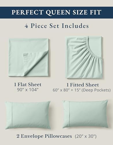 LANE LINEN Queen Sheet Set 100% Organic Cotton Cooling Soft 4pc - Cool Blue